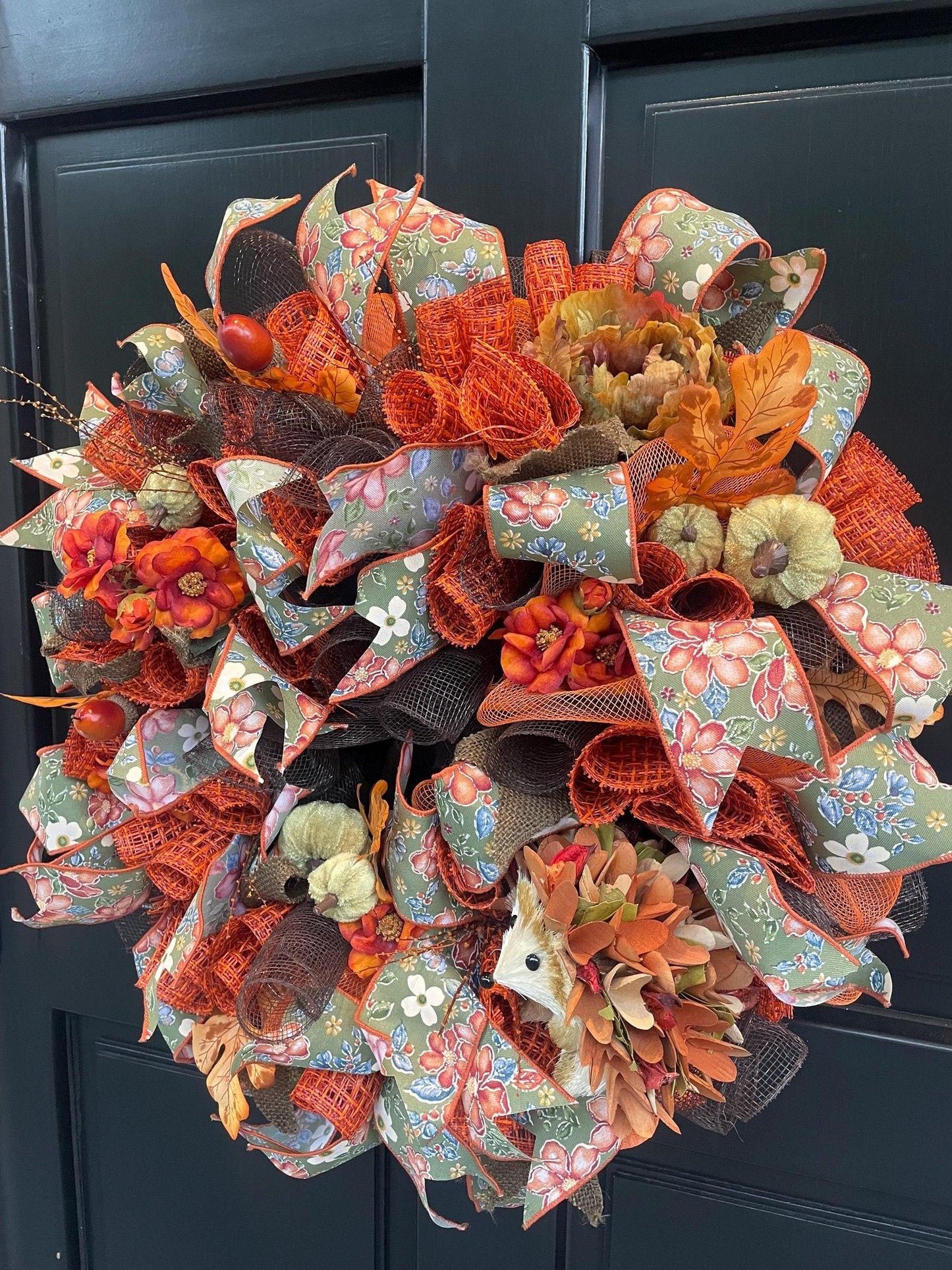 Luxury Hedgehog Autumn Wreath | Woodland Harvest Front Door Wreath | 50cm (20")