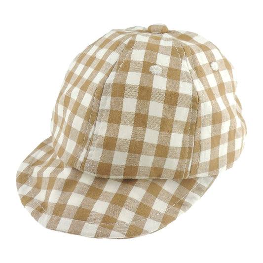 Glamour Girlz Baby Girls Boys Plaid Baseball Summer Cap Beanie Sun Hat 3-12 Months (Beige)