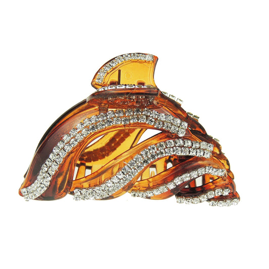 Extra Sparkly Diamante Crystal Evening Ladies 8.5cm Hair Claw Clamp 2 Row Swirls