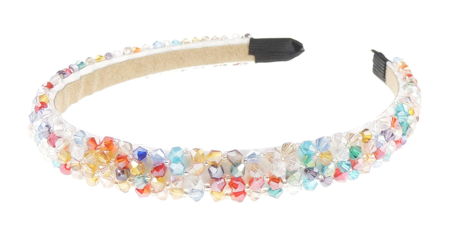 Womens Beaded Diamante Crystal Encrusted Sparkly 1.5cm Wedding Formal Occasion Bridesmaid Christmas Birthday Pageant Evening Bridal Party Formal Alice Band Headwear Hairband Headband