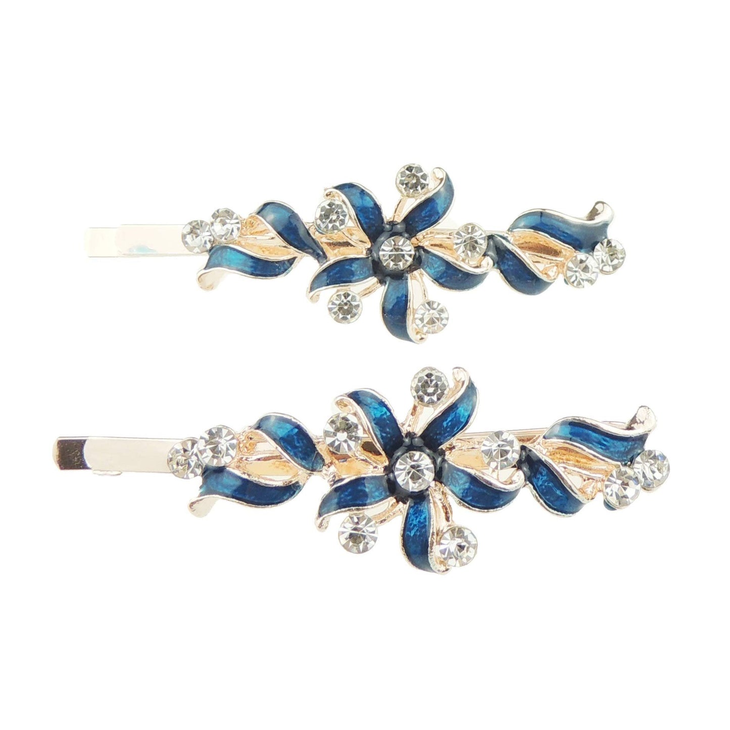 Womens Girls Sparkly Bow Rhinestone Jeweled Crystal Diamante Party Birthday Christmas Bridal Wedding Accessories Slides Hairpin Hair Clips Grips Bobby Pins Set of 2 Swirly Enamel Pinwheel Flower