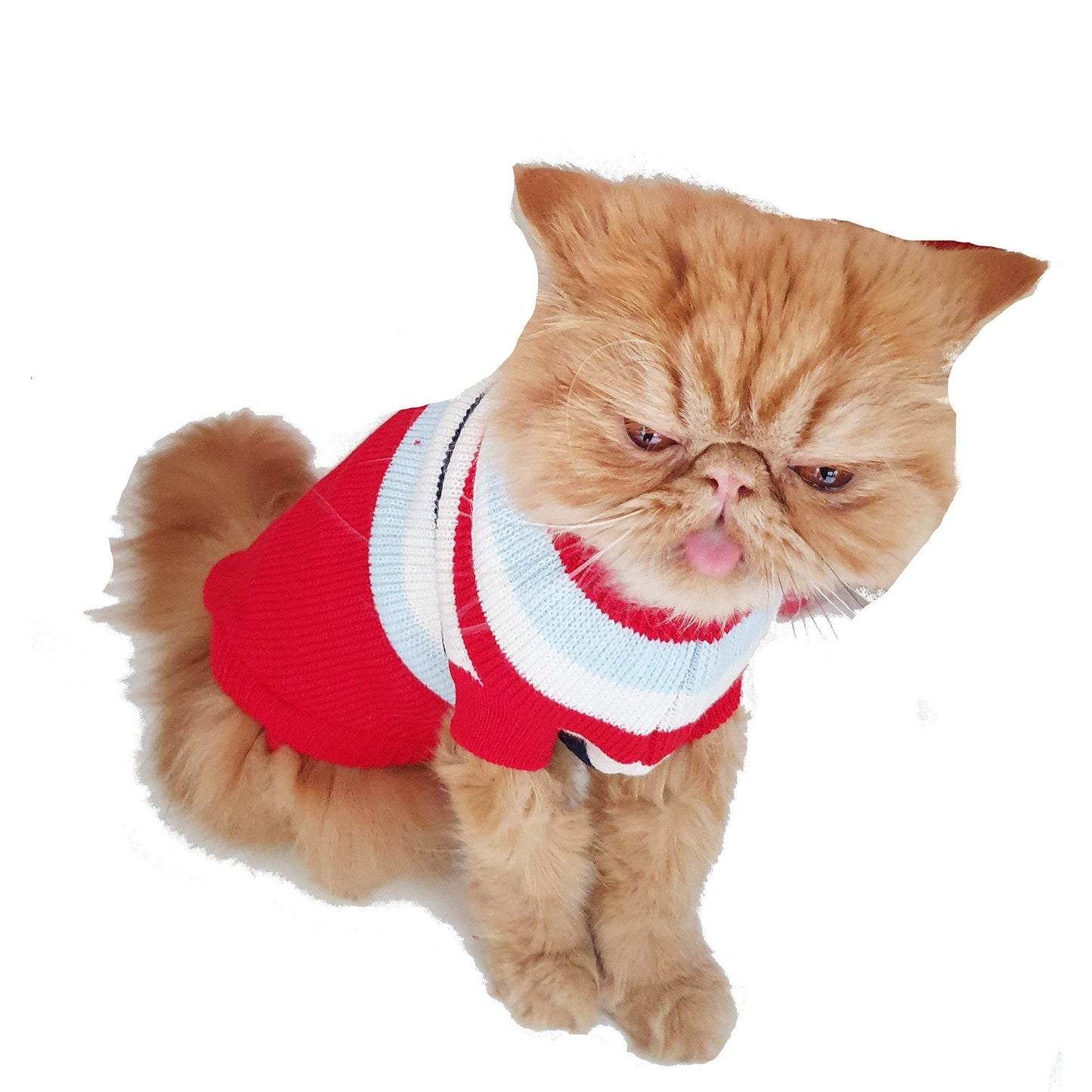 Cute Knitted SMALL MEDIUM LARGE Puppy Cat Kitten Warm Winter Girl Boy Cold Weather Vest Sweatshirt Clothes Jacket Coat Christmas Ideas Pullover Jumper Sweater Big Stripes Red White