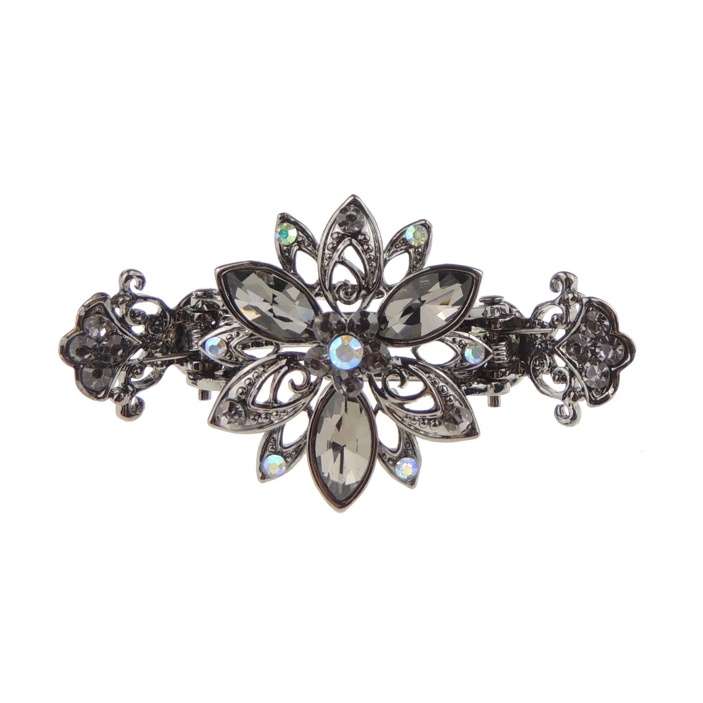 Womens Girls Vintage Look Metal Silver Tone Crystal 7cm Bridal Wedding Party Bridesmaid Birthday Headpiece Hair Accessories Bulldog Crab Octopus Jaw Styling Hair Claw Clamp Clip Rose Flower (Grey)