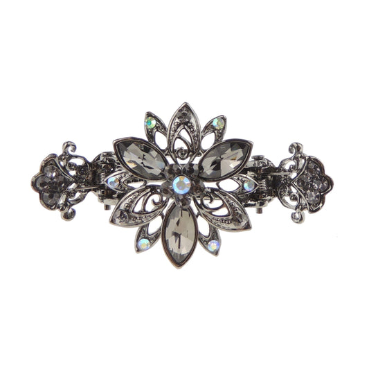 Womens Girls Vintage Look Metal Silver Tone Crystal 7cm Bridal Wedding Party Bridesmaid Birthday Headpiece Hair Accessories Bulldog Crab Octopus Jaw Styling Hair Claw Clamp Clip Rose Flower (Grey)