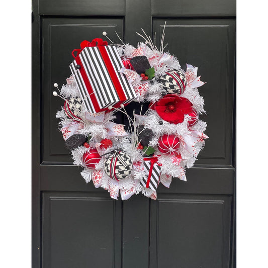 Red White Black Christmas Wreath | Modern Glam Decor | 50cm