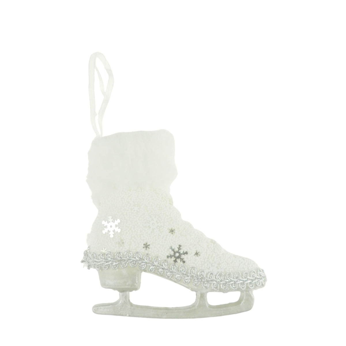 White Silver Snowflakes Fluffy Hanging Christmas Tree Decoration Ornament Traditional Holiday Decor Theme Gift Ice Skating Skate