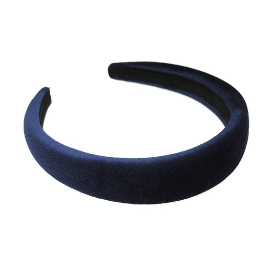 Womens Luxury Slightly Padded Puffy Velvet Flat Winter Evening Wedding Party Birthday Bridal Christmas Birthday Bridesmaid Headband Alice Band Hair Accessories Hairband (Navy, One Size)
