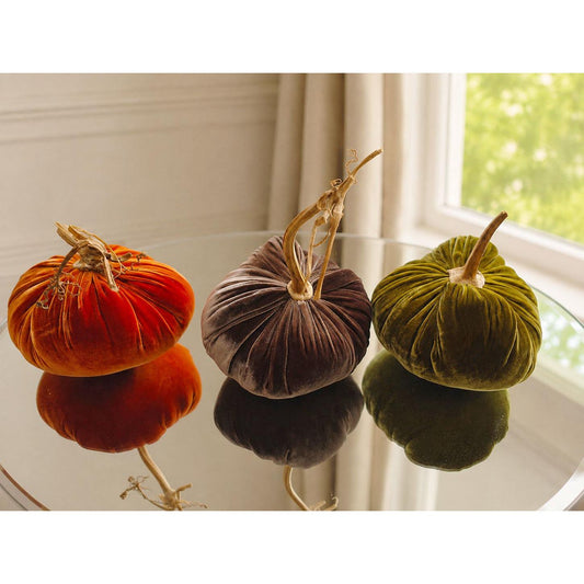 SET 3 X-SMALL Harvest Fall Silk Velvet Pumpkins, Cozy Home Decor, Autumn Wedding Centerpiece, Thanksgiving, Modern House Decor