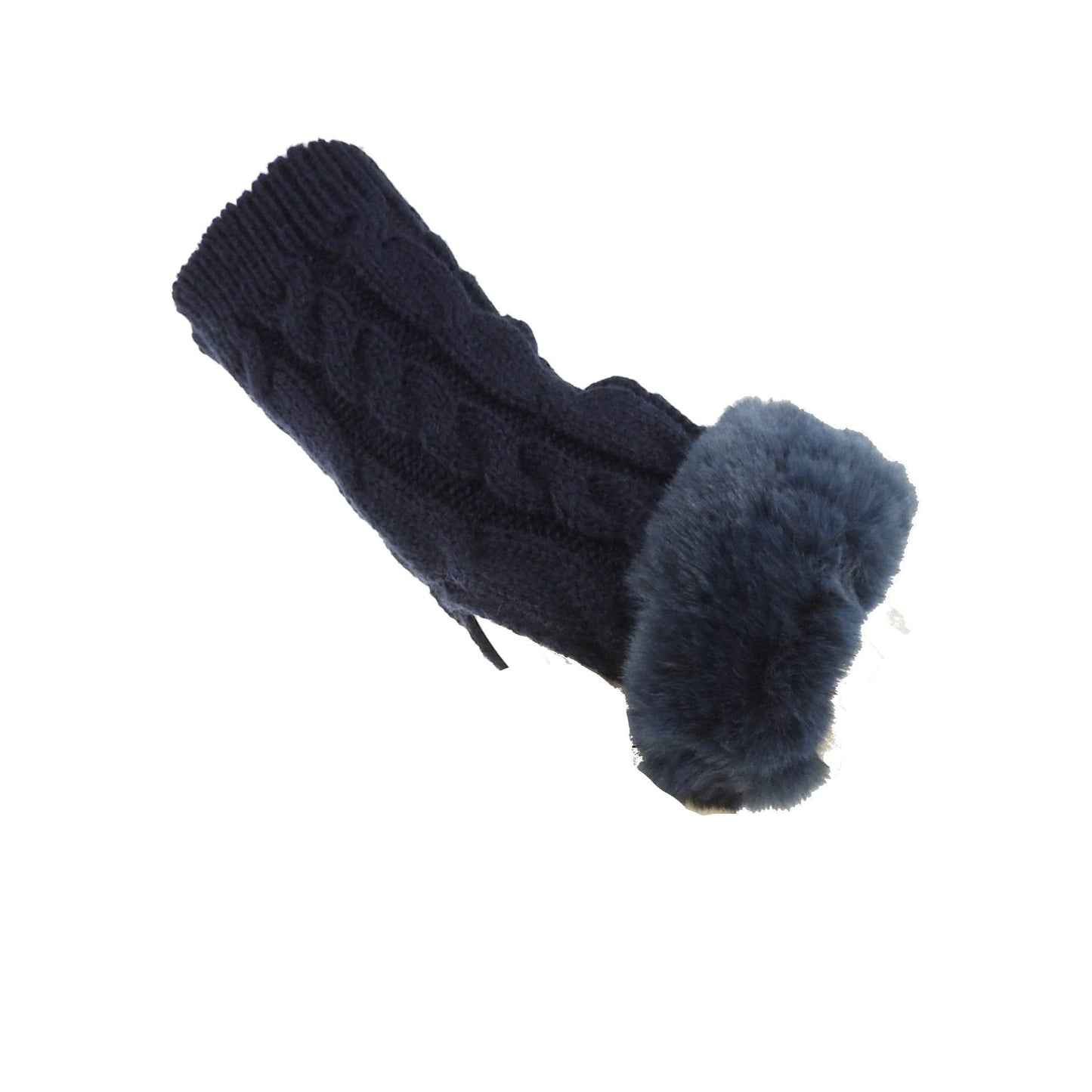 Glamour Girlz Womens Girls Faux Fur Cable Knitted Knit Thermal Fleece Warm Winter Outdoor Hiking Cold Weather Driving Cycling Christmas Birthday Hand Warmers Fingerless Half Gloves Mitts Mittens