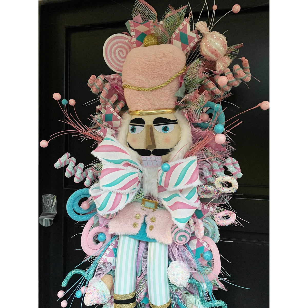 XXL Nutcracker Candy Christmas Wreath Front Door Sweets Pink Blue Xmas Swag