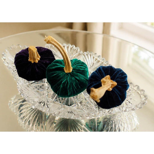 Set of 3 MINI Dark Green Blue Purple Silk Velvet Pumpkins, Autumn Table Decor, Fall Wedding, Thanksgiving, Best Selling Item
