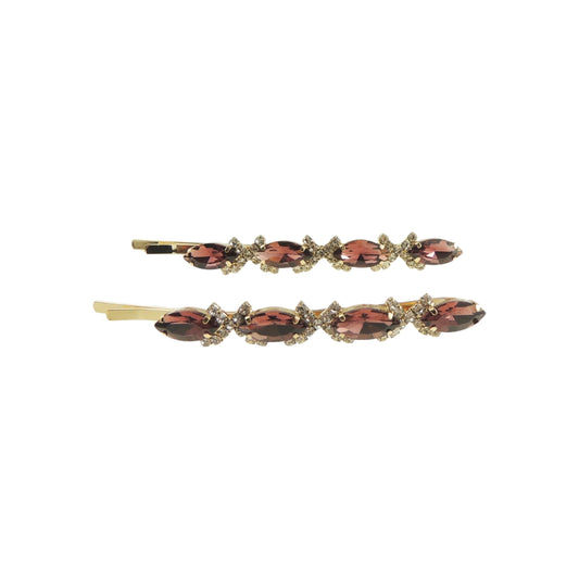 Womens Sparkly Bow Rhinestone Jeweled Crystal Diamante Party Birthday Christmas Wedding Slides Hairpin Hair Clips Grips Bobby Pins Swirls Gold Tone Stones Oval Large SET of 2