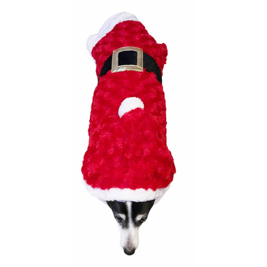 Cute Festive Red Funny Santa Claus Father Christmas Party Boy Girl SMALL DOG BREED ONLY Puppy Kitten Cat Warm Winter Fleece Costume Clothes Jumper Dress Skirt Coat Walking Hoodie Outfit (M)