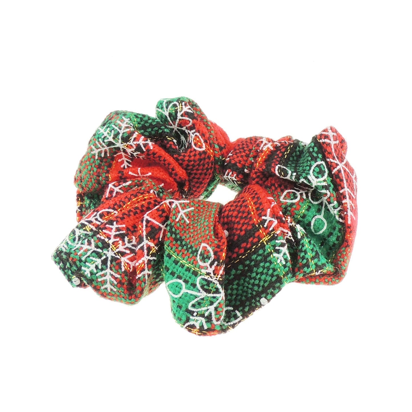 Festive Womens Girls Fabric Snowflake Tartan Plaid Tinsel School Christmas Party Bag Ponio Rope Hair Tie Up Back Elastic Accessories Bobbles Ponytail Holder Rubber Bands Scrunchie
