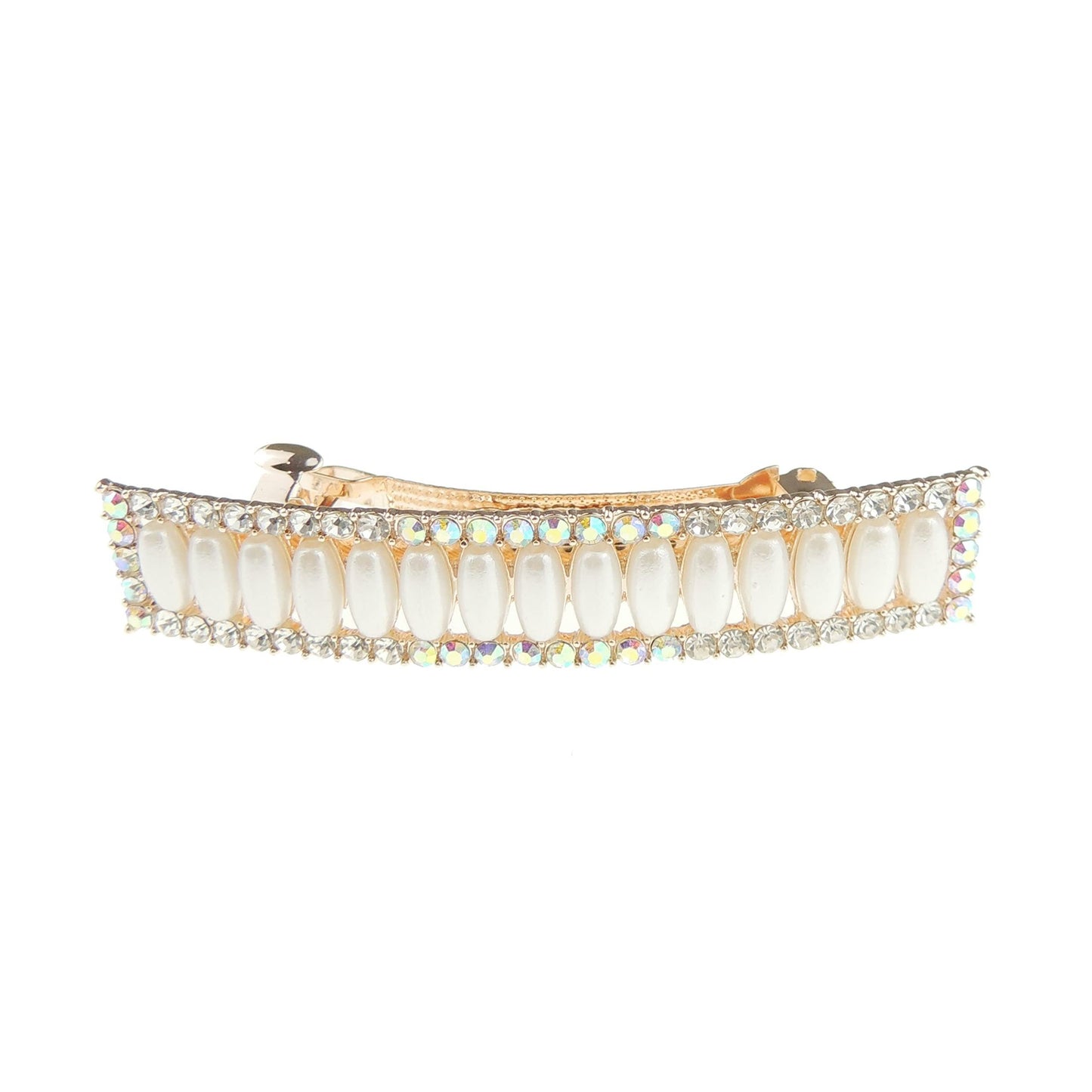 Vintage Look Womens Girls Crystal Rhinestone Diamante Wedding Bridal Party Evening Ponytail Fine Hair Accessories Occasion Barrette Hairpin Grip French Metal Spring Clip Silver Tone Faux Bearl