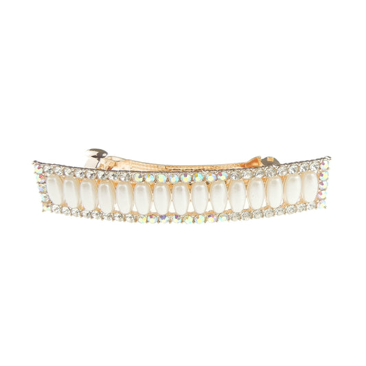 Vintage Look Womens Girls Crystal Rhinestone Diamante Wedding Bridal Party Evening Ponytail Fine Hair Accessories Occasion Barrette Hairpin Grip French Metal Spring Clip Silver Tone Faux Bearl