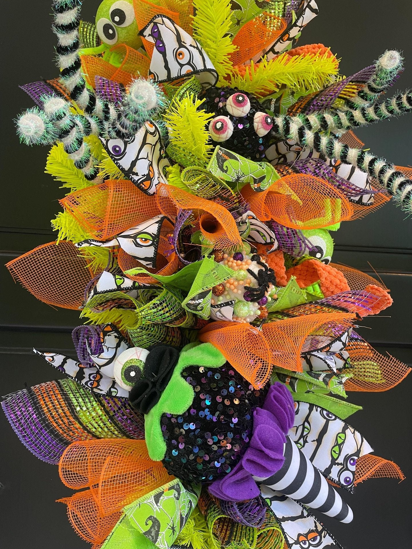 Luxury Halloween Teardrop Swag | Spider & Monster Long Door Wreath | 85cm (33.5")