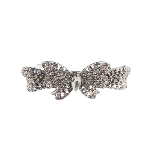 Ladies 9cm Vintage Look Crystal Hair Barrette Grey Butterfly