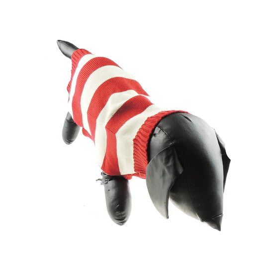 Cute Funny SMALL DOG ONLY Doggie Puppy Kitten Cat Christmas Xmas Outfit Warm Winter Girl Boy Jumper Coat Clothes Hoodies Costume Ideas Pullover Sweater Striped Knit Cream & Red (XL)