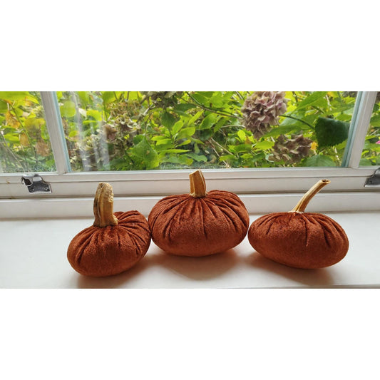 Burnt Orange Marble Crushed Velvet SMALL Pumpkin Set of 3, Thanksgiving Decor, Autumn Fall Table Centrepiece