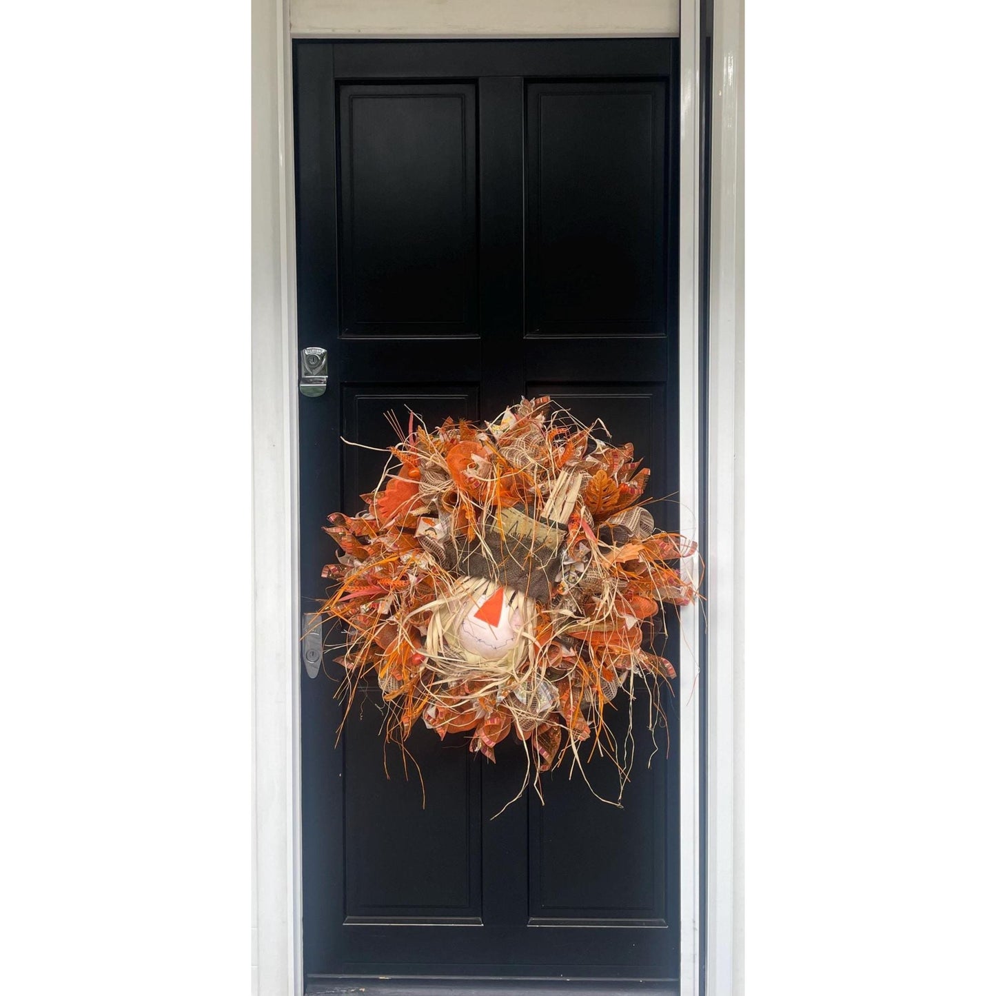 XL Autumn Fall Scarecrow Orange Harvest Front Door Wreath Luxury Rustic Wall Porch Hanger House Home Decor Decoration Thanksgiving Farmhouse
