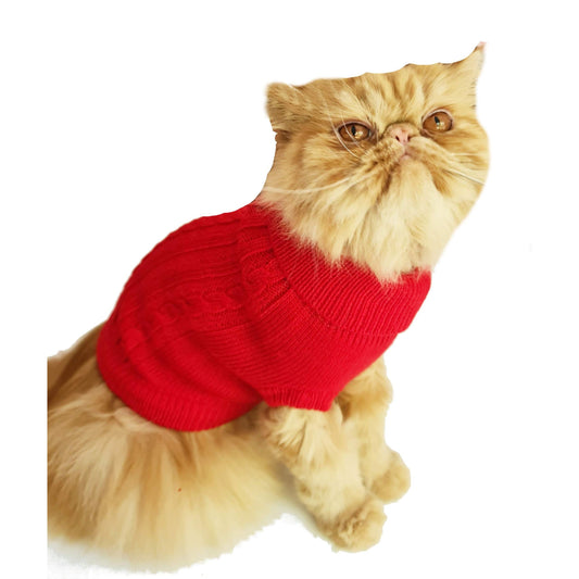 Cute Funny SMALL DOG ONLY Doggy Puppy Kitten Outfit Warm Everyday Walking Winter Girl Boy T-Shirt Jumper Coat Clothes Hoodies Costume Ideas Pullover Knitted Sweater Apparel Red Cable Knit