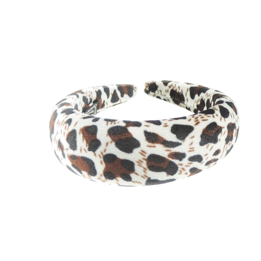Womens Puffy Occasion Wedding Bridal Party Birthday Christmas Evening Wide 4cm Thick High Bump Padded Velvet Velour Hair Hairband Animal Cat Leopard Cheetah Jaguar Print Brown Headband Alice Band