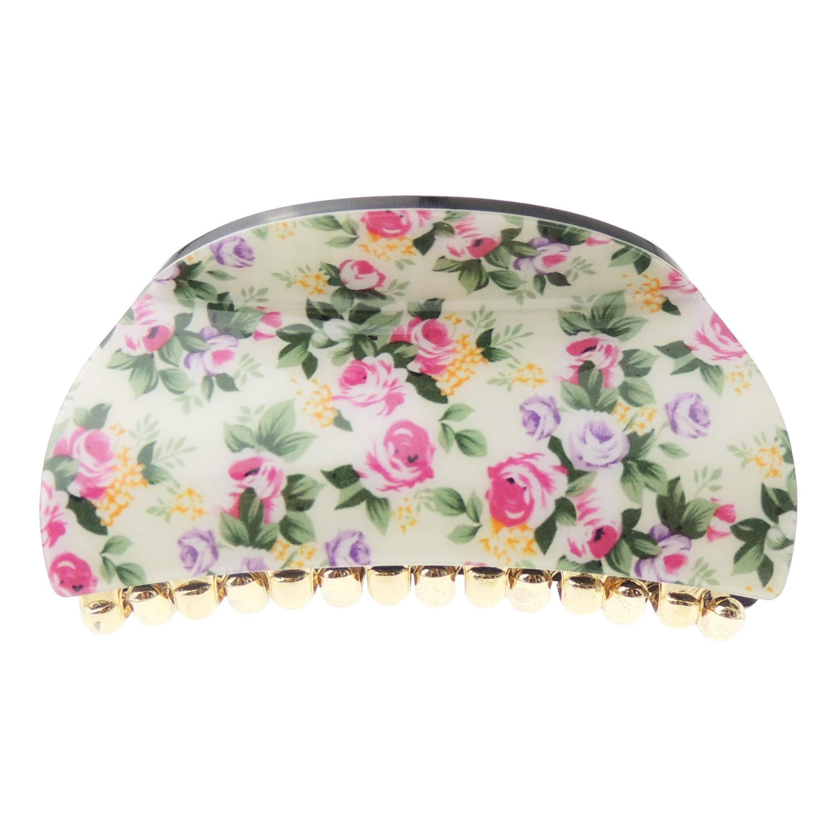 Women Girls Wave Jaw Clip Octopus Clamp Grip Bridal Wedding Party Styling Fine Thin Hair Accessories Butterfly claw Roses Floral Flowers Print (Cream)