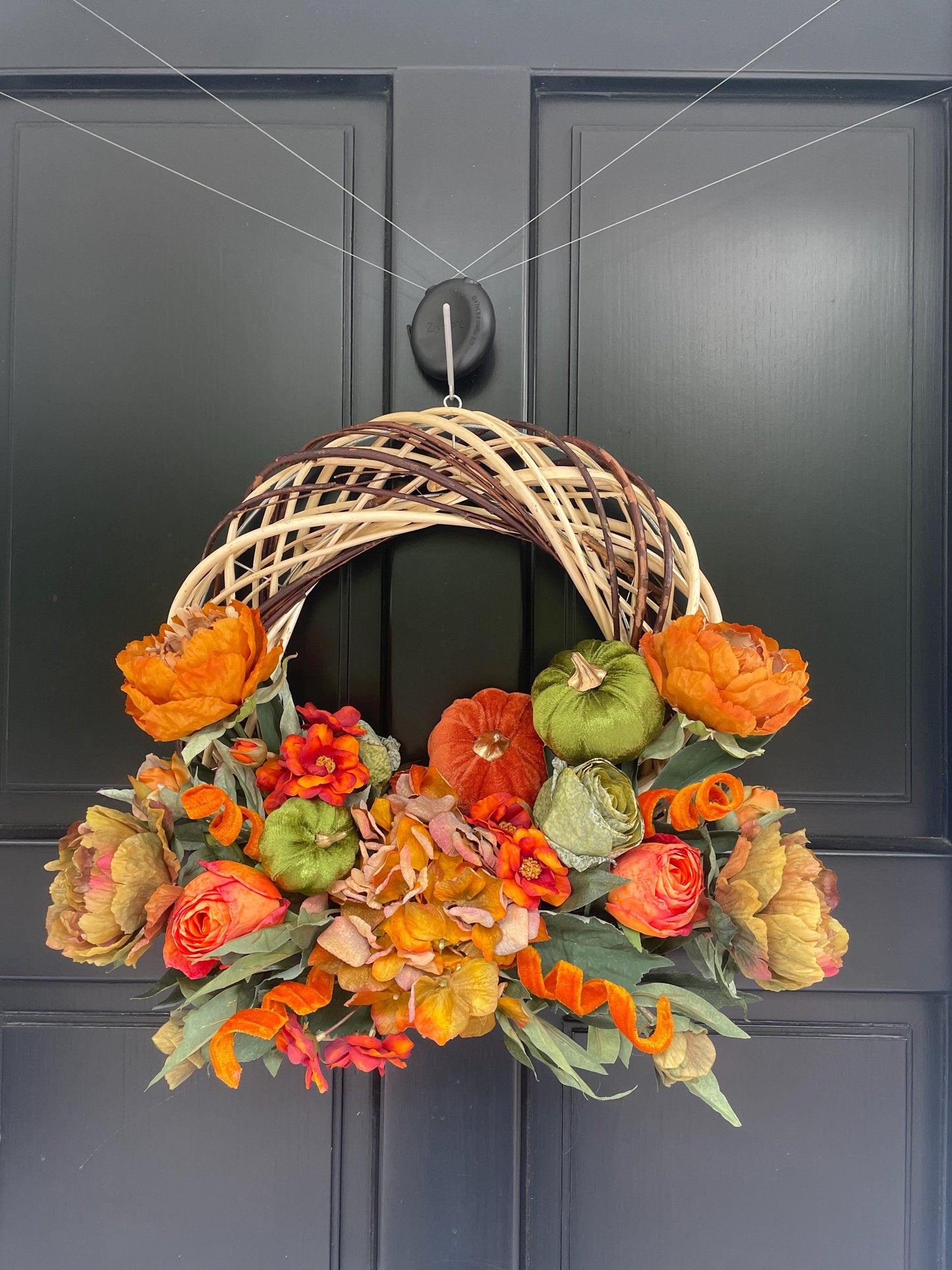Orange Autumn Pumpkin Door Wreath, Green Fall Swag, Luxury Autumn Front Door Decor,Thanksgiving Wreath, Glam Fall Door Hanger,Harvest Wreath