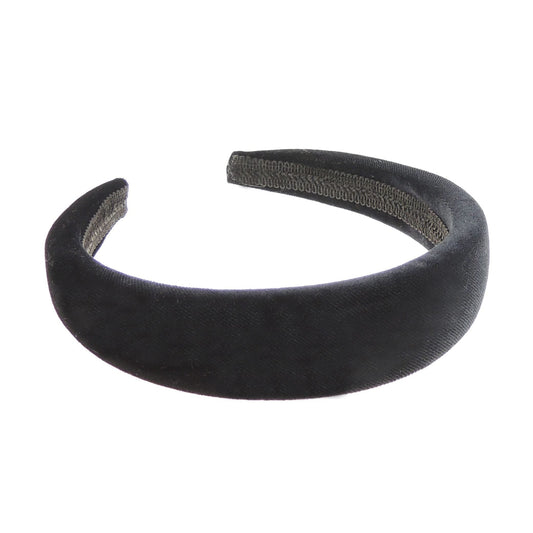 Womens Luxury Slightly Padded Puffy Velvet Flat Winter Evening Wedding Party Birthday Bridal Christmas Birthday Bridesmaid Headband Alice Band Hair Accessories Hairband (Black, One Size)
