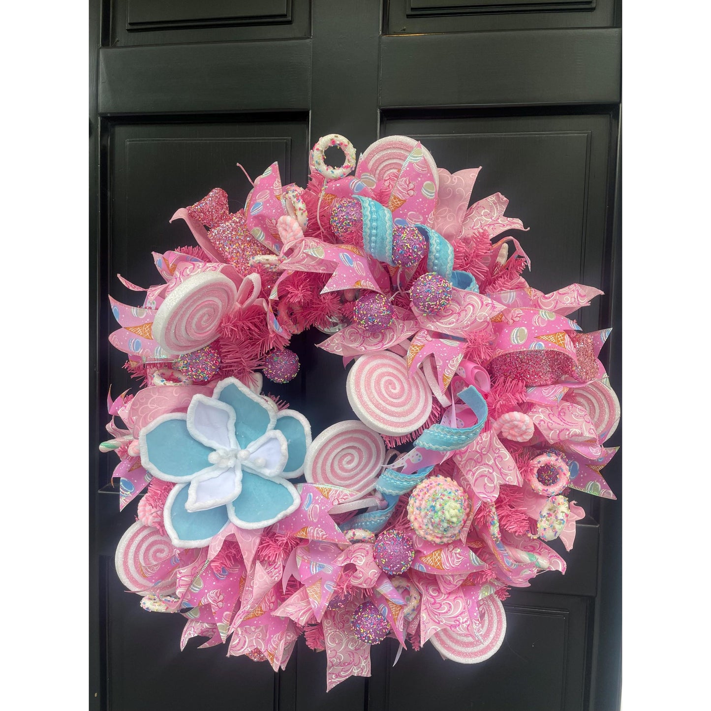 Luxury Candy Shop Pink Pastel Sweets Christmas Wreath Front Door Luxury Home Decorations Xmas Winter Mantle Decor Holiday Wreath Advent Swag