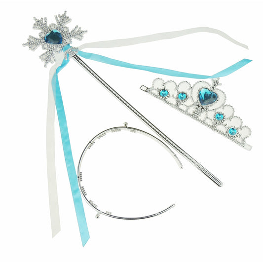 Girls Heart Tiara Headband Alice Band and Snowflake Princess Wand Set Turquoise