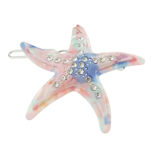Womens Girls Rhinestone Jeweled Crystal Diamante Party Birthday Christmas Bridal Wedding Accessories Slides Hairpin Hair Clips Grips Bobby Pins Sea Lover Marble Look Starfish (Multi Pastels)