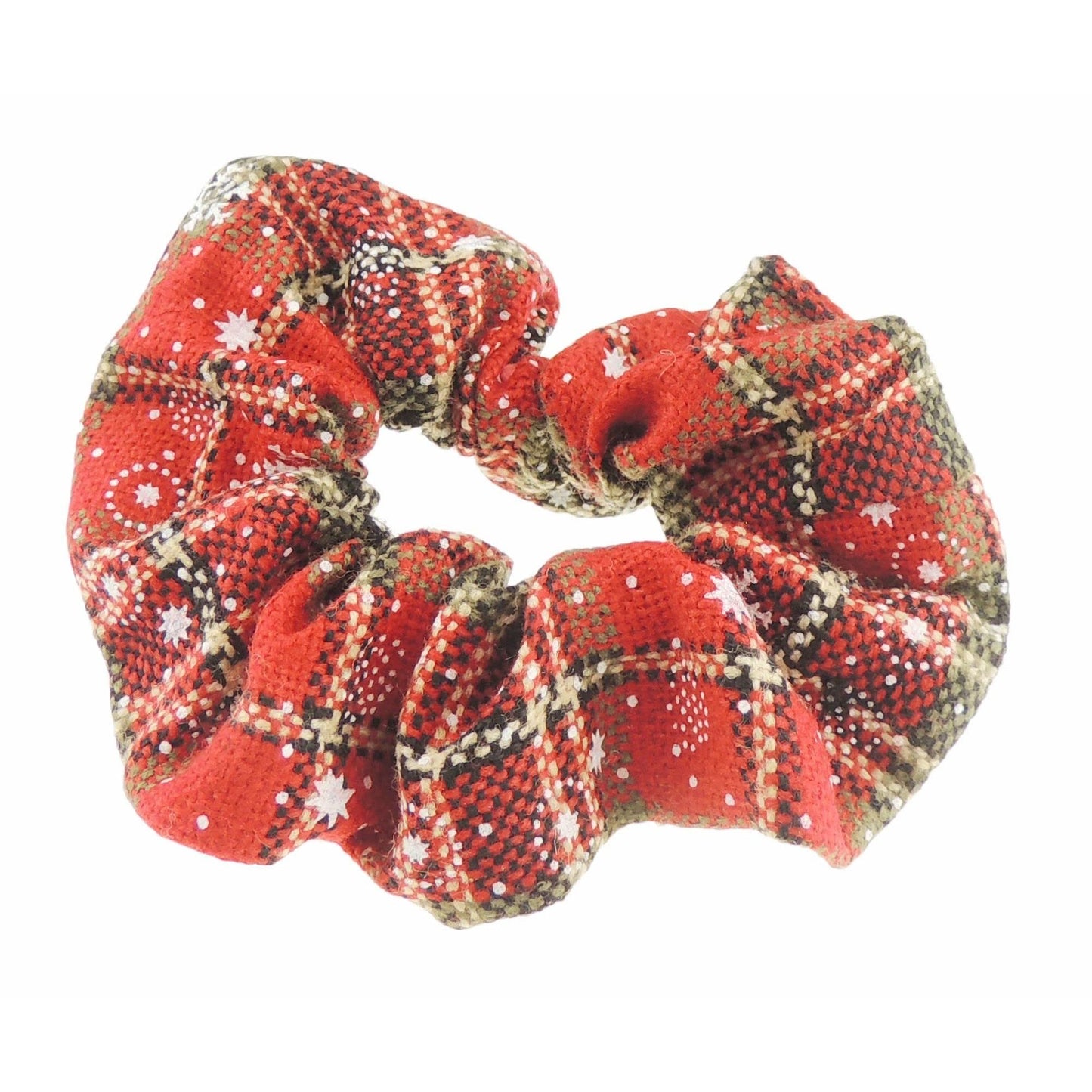 Festive Womens Girls Fabric Snowflake Tartan Plaid Tinsel School Christmas Party Bag Ponio Rope Hair Tie Up Back Elastic Accessories Bobbles Ponytail Holder Rubber Bands Scrunchie