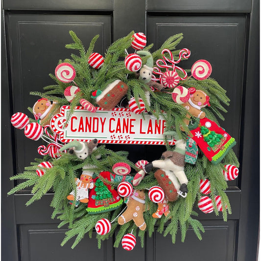 Luxury Candy Cane Red White Green Christmas Wreath Front Door Luxury Home Decorations Xmas Winter Mantle Decor Holiday Wreath Advent Swag