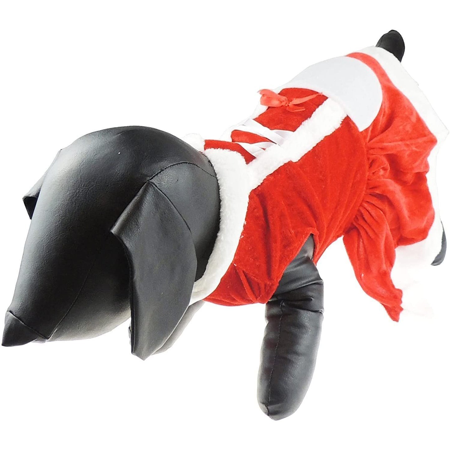Cute Festive Red Funny Santa Claus Christmas Party Boy Girl SMALL DOG BREED ONLY Puppy Kitten Cat Warm Fleece Costume Clothes Jumper Dress Skirt Walking Coat Hoodie Outfit (M, White Ribbon)