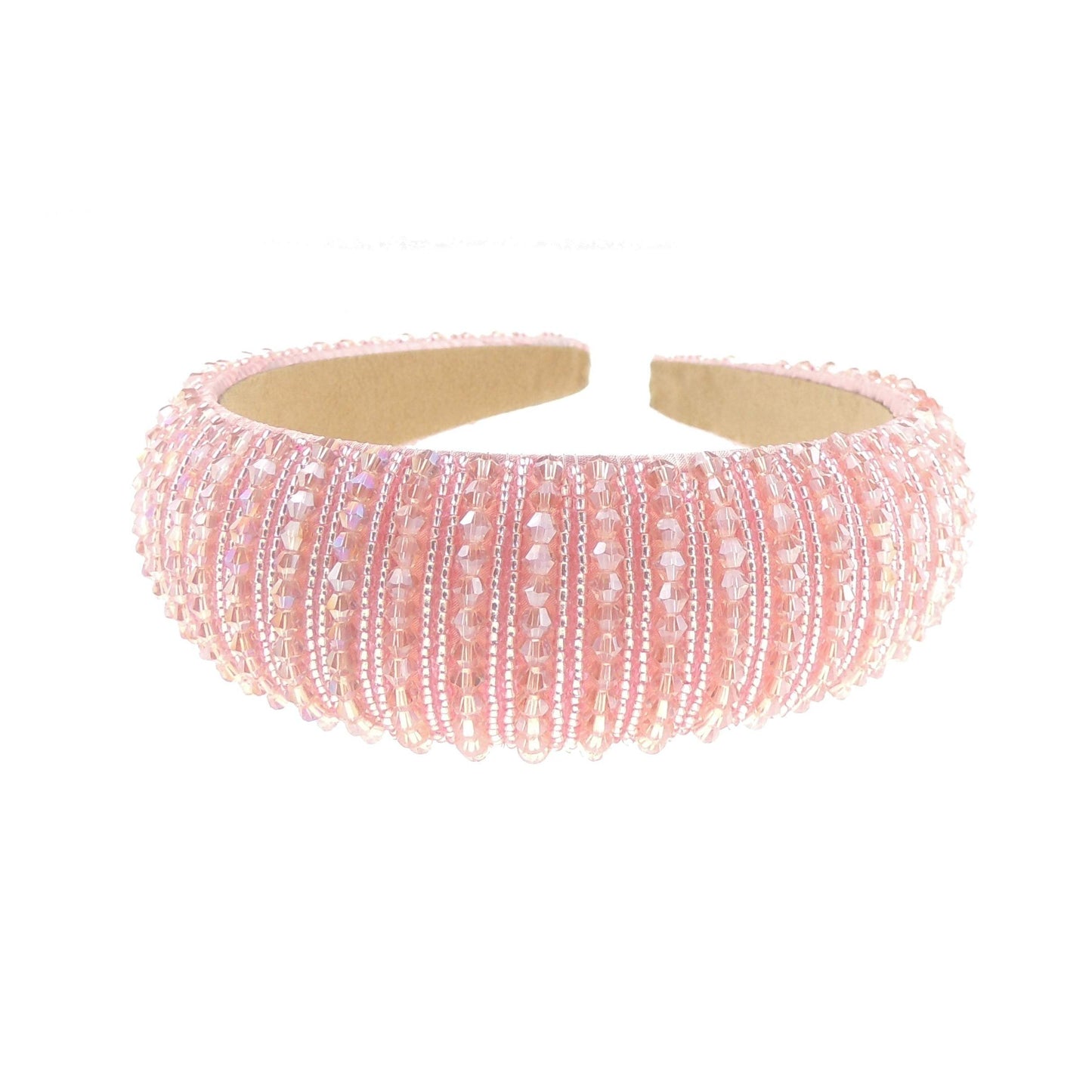 Womens Sparkly Beaded Rhinestone Embellished Jeweled Crystal Wide Thick Padded Evening Formal Occasion Christmas Birthday Wedding Bridal Party Headband Alice Band Hairband (White, One Size)