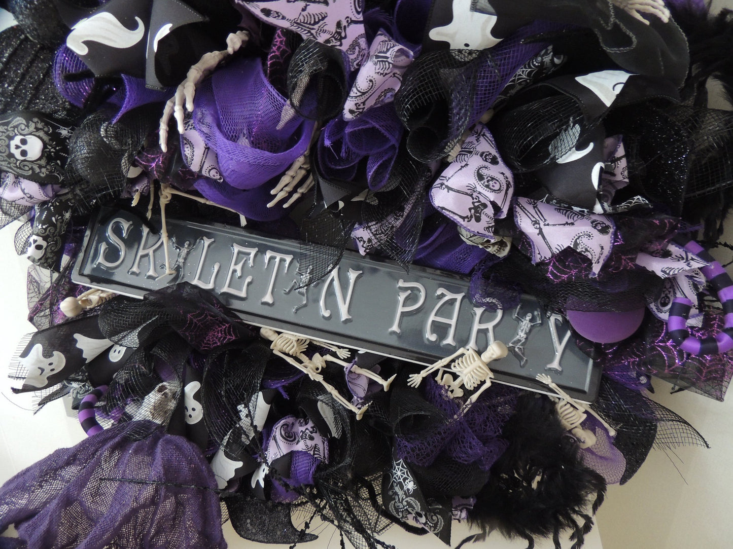 Luxury Purple Skeleton Halloween Wreath | Black & Purple Front Door Decor | 60cm (24")
