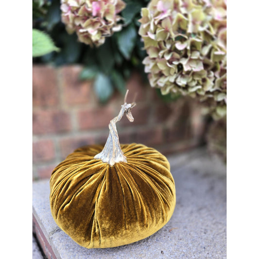 Mustard Gold XL Large Plush Silk Velvet Pumpkins, Handmade Autumn Decor, Real Stem Centerpiece Ornament, Glitzy Decoration, Fall Wedding