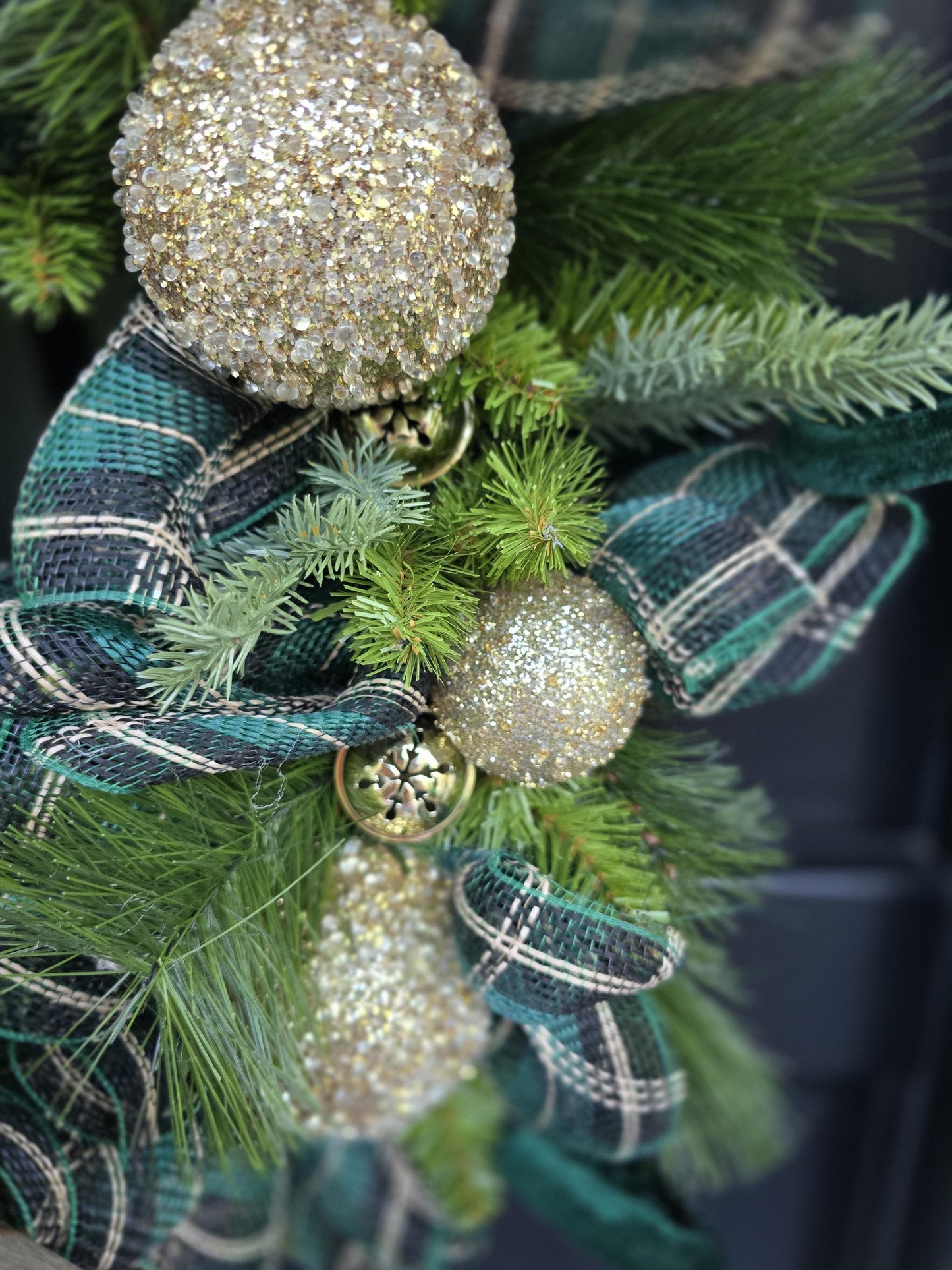 Luxury Gold & Green Christmas Wreath | Long Needle Pine Front Door Wreath | 60cm (24")