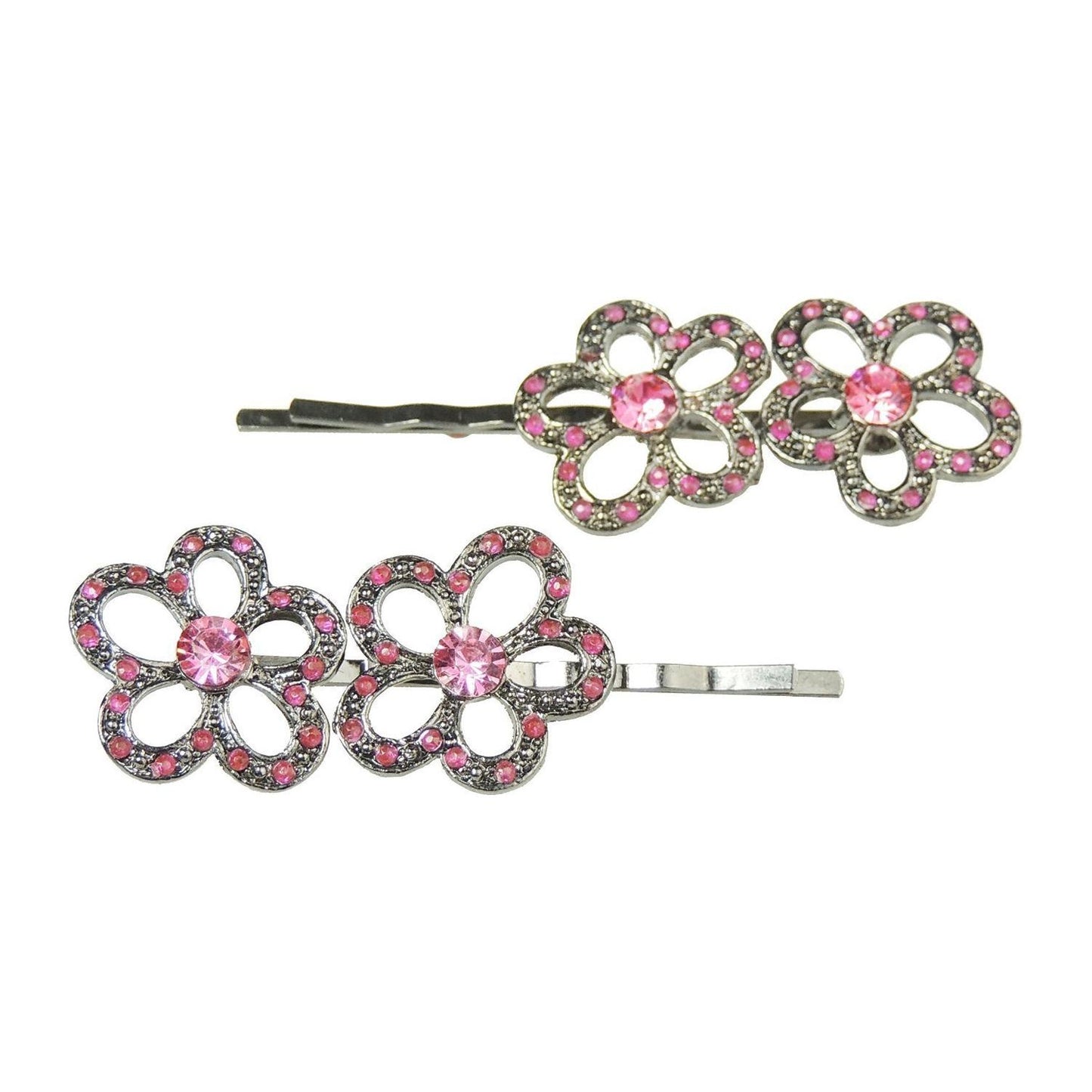 Ladies Set of 2 Girls Sparkly DiamantΘ Hair Grips Stencil Daisy Flower