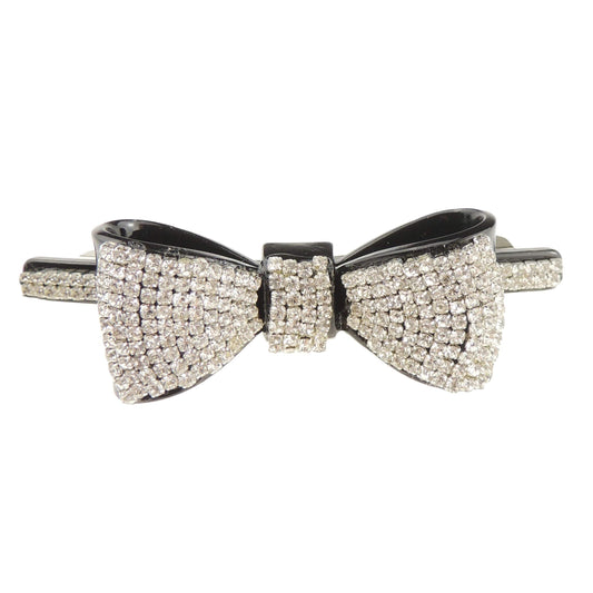 Sparkly Womens Girls Crystal Rhinestone Diamante Wedding Birthday Party Evening School Ponytail Fine Medium Thick Hair Accessories Occasion Barrette Hairpin Grip French Spring Clip Black Bow