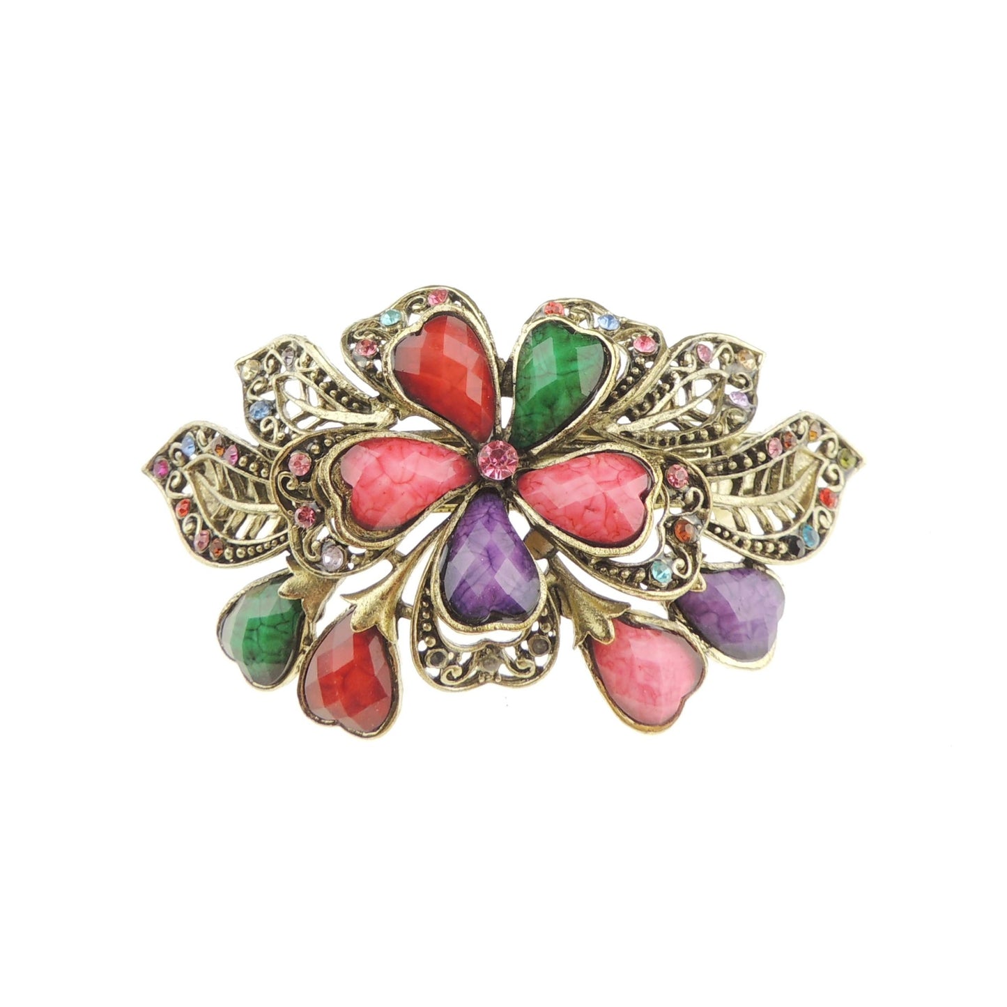 Womens Girls Diamante Crystal Stone Wedding Birthday Party Bridal Wedding Ponytail Fine Medium Hair Accessories Occasion Barrette Hairpin Grip French Spring Clip Vintage Look Gold Tone Metal Floral Rose