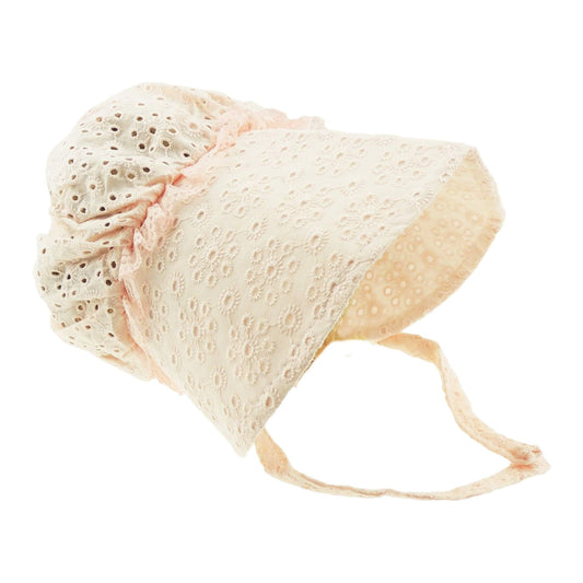 Pretty Vinatge Look Baby Girls Kids Infants Childrens Newborn Christening Baptism Embroidered Broderie Anglais Pattern Brim Bonnet Beanie Bucket Summer Sun Protection Hat 3 6 9 12 Months (White)