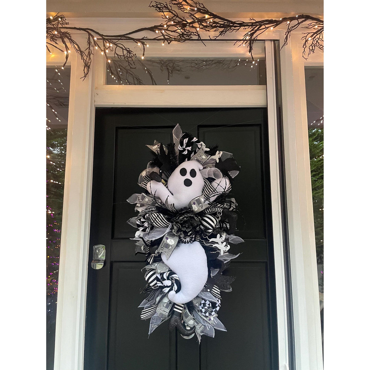 XL Ghost Fall Halloween Front Door Wreath Luxury Teardrop Rustic Wall Porch Hanger House Home Decor Decorations Spooky Ghoul Glam Boho