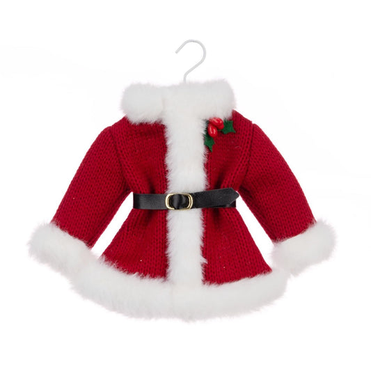 Festive Red & White Knit Crochet Coat Jumper Santa Father Christmas Tree Decoration Hanging Ornament Bauble Traditional Holiday Decor Kids Gift Xmas Trendy