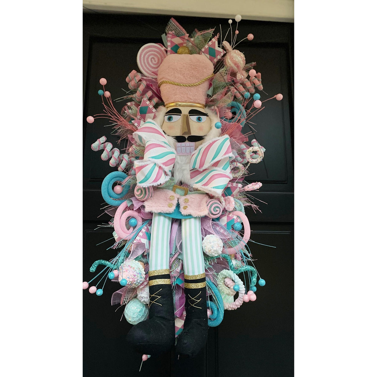 XXL Nutcracker Candy Christmas Wreath Front Door Sweets Pink Blue Xmas Swag