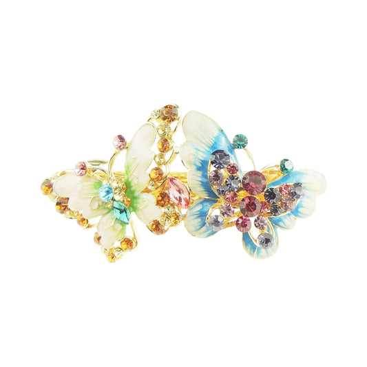 Womens Painted Enamel & Diamante Stone Wedding Birthday Party Bridal Wedding Ponytail Fine Hair Accessories Occasion Barrette Hairpin Grip French Spring Clip Vintage Look Butterfly Pair (Multi)