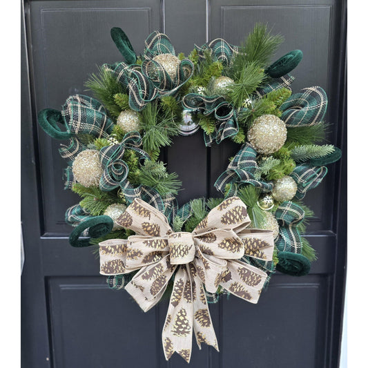 Luxury Gold & Green Christmas Wreath Front Door Luxury Home Decorations Xmas Winter Mantle Decor Holiday Wreath Advent Swag Fireplace Wall