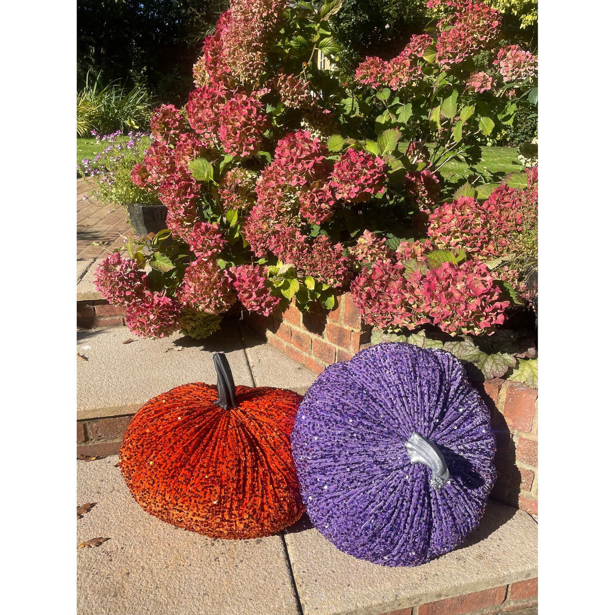 Extra Large Sparkly Velvet Sequin Pumpkin with Real Stem